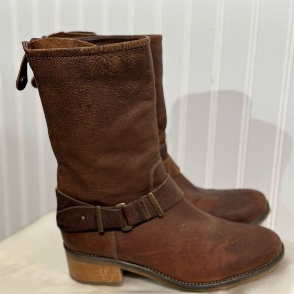 Fabianelli Italian Leather Harness Moto Boots Brown 38 US 7.5 8 Western Zip VTG - Picture 4 of 7